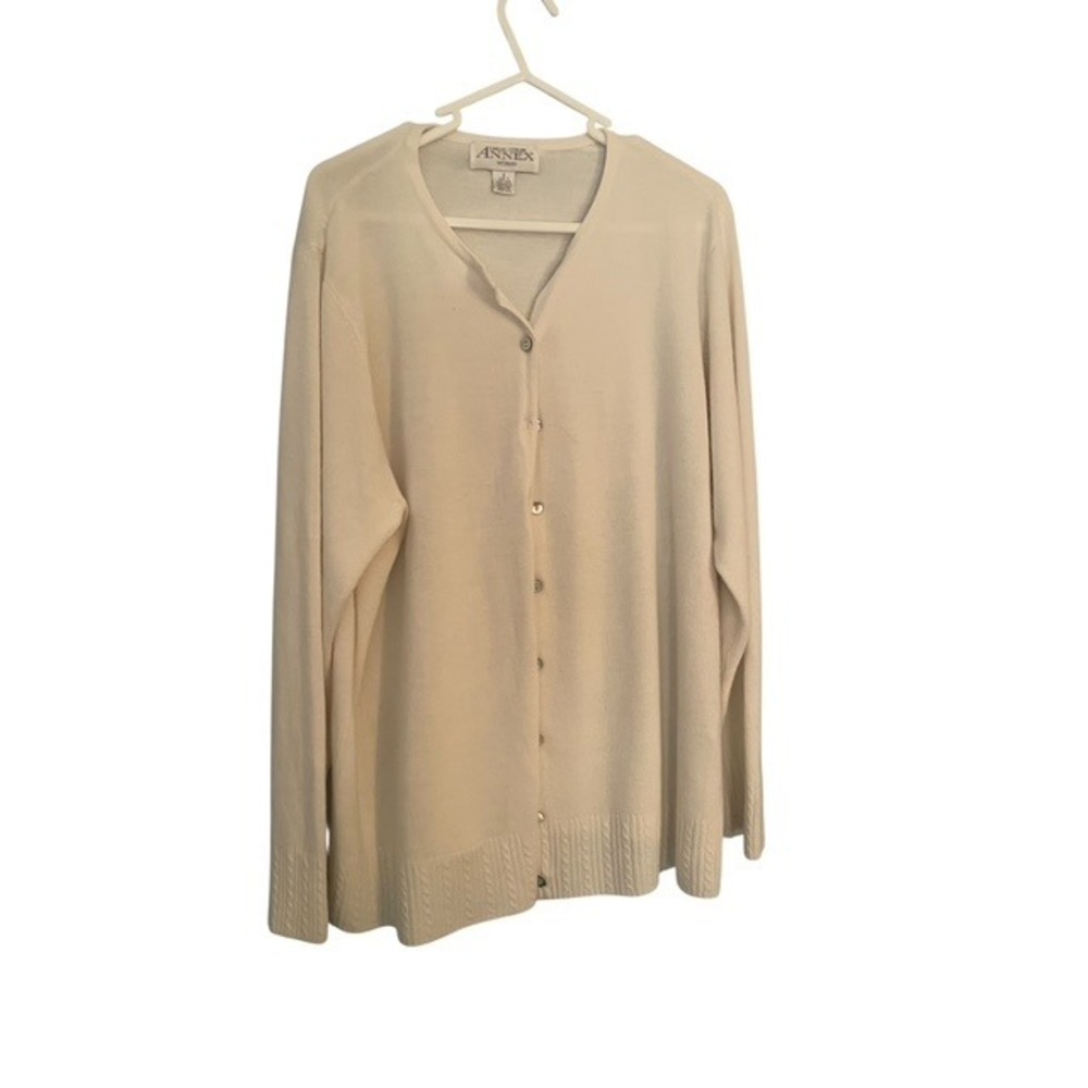 Vintage Casual Corner Woman Cream Cable Knit Trim Cardigan Sweater Button Front